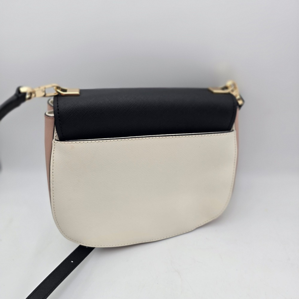 Kate Spade New York Colorblock Saffiano Leather Crossbody Bag Black Cream Pink - Picture 9 of 11
